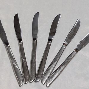 Set Of 6 Oneida Community Twin Star Dinner Knives MCM Atomic Stainless Steel
